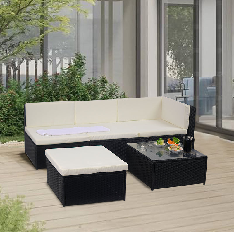 Livorno Corner Patio Set - Black with Beige Cushions