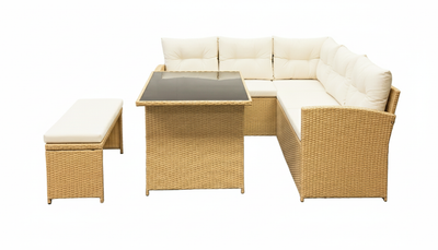 Bahamas Corner Lounge Patio Set - Brown with biege Cushions