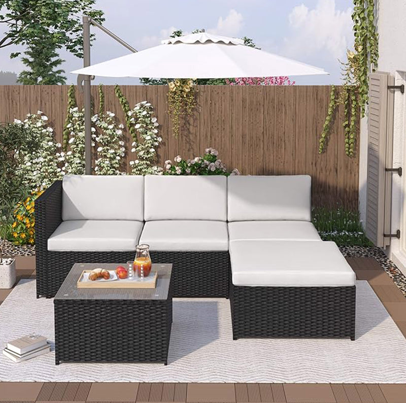 Livorno Corner Patio Set - Black with Beige Cushions