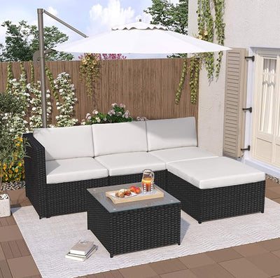 Livorno Corner Patio Set - Black with Beige Cushions