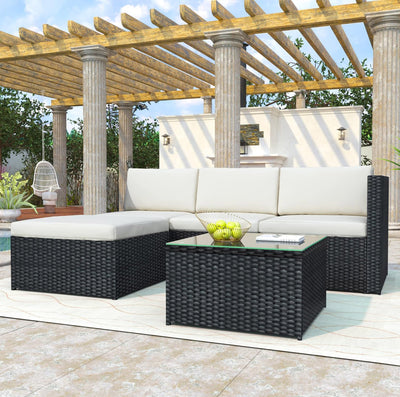 Livorno Corner Patio Set - Black with Beige Cushions