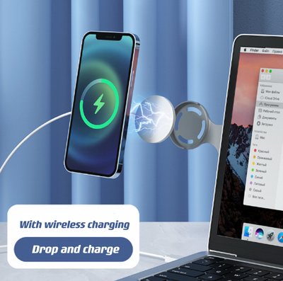 2 in 1 Wireless Charger with Extended Phone Holder (Grey)