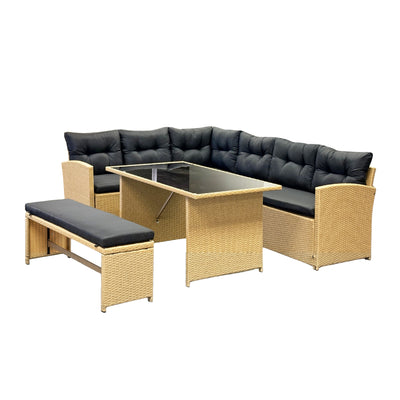 Bahamas Corner Lounge Patio Set - Brown with Black Cushions