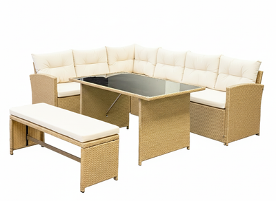 Bahamas Corner Lounge Patio Set - Brown with biege Cushions