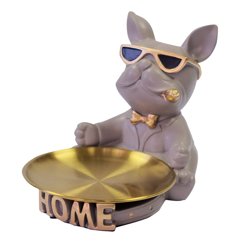 Bulldog with Written Bowl - Grey