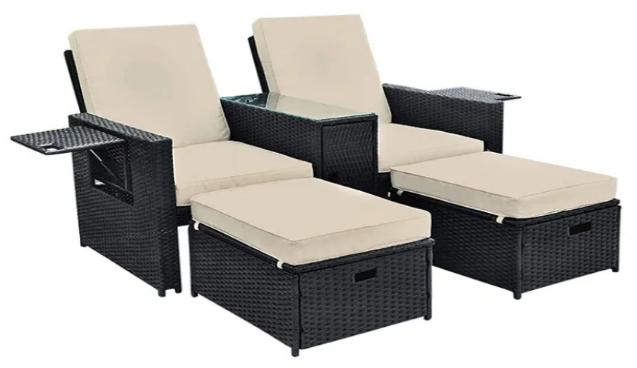 Zanzibar 5pc Patio Set - Brown with Grey Cushions Finery