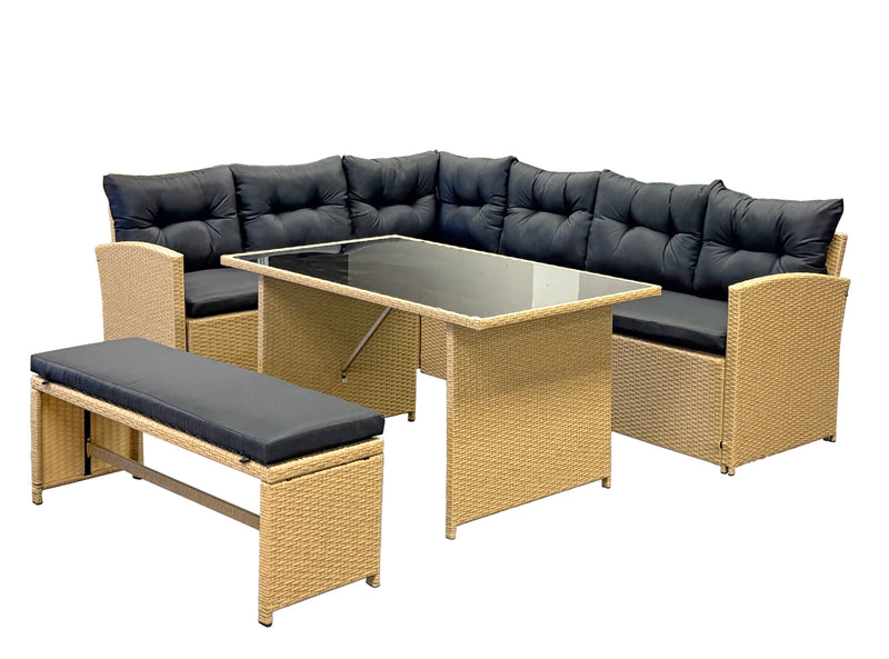 Bahamas Corner Lounge Patio Set - Brown with Black Cushions