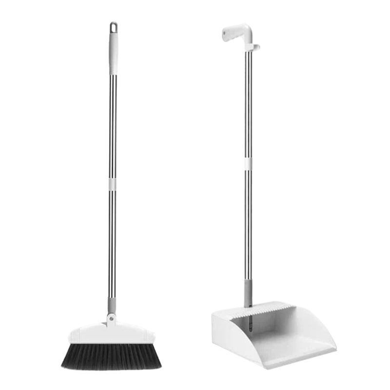 Longhand Dustpan  with Broom Set -  White/Grey - Fine Living