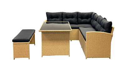 Bahamas Corner Lounge Patio Set - Brown with Black Cushions