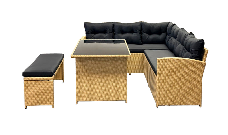 Bahamas Corner Lounge Patio Set - Brown with Black Cushions