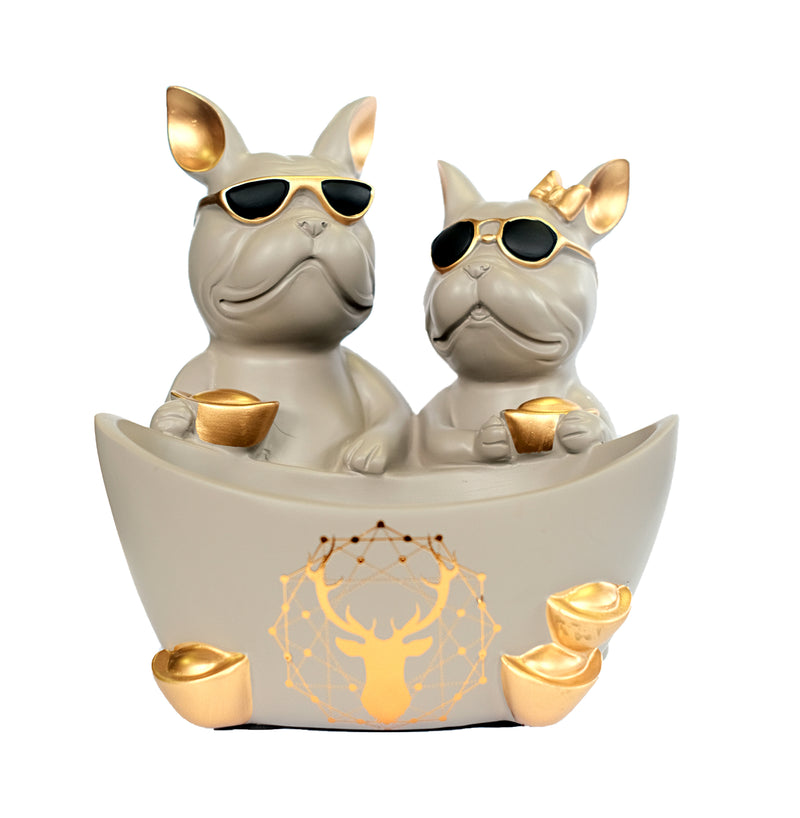 Bulldogs with Large Bowl - Grey