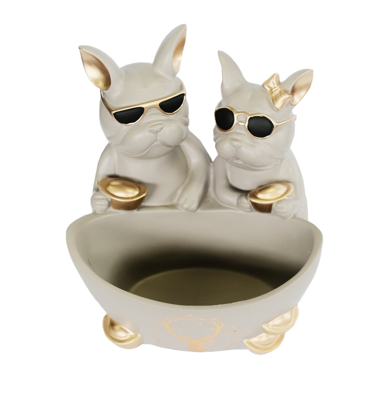 Bulldogs with Large Bowl - Grey