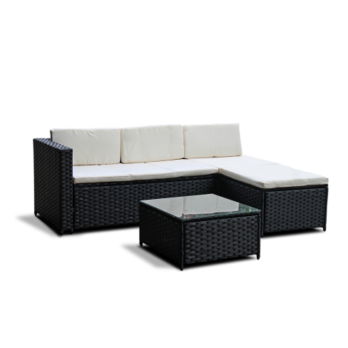 Livorno Corner Patio Set - Black with Beige Cushions