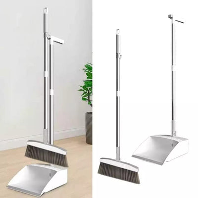 Longhand Dustpan  with Broom Set -  White/Grey - Fine Living