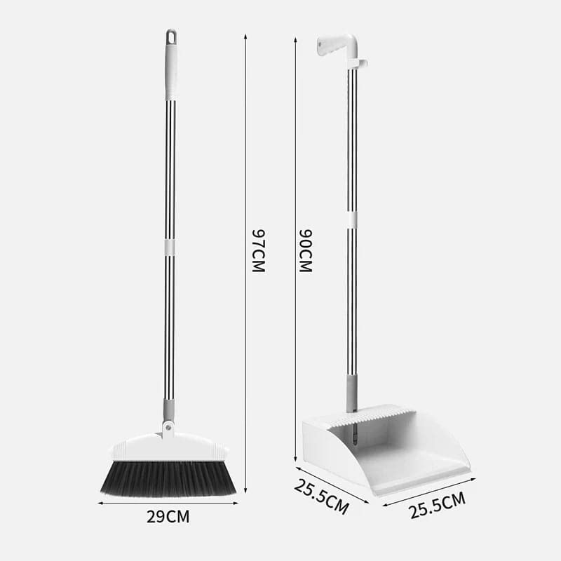 Longhand Dustpan  with Broom Set -  White/Grey - Fine Living