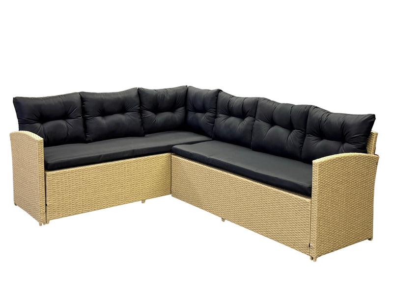 Bahamas Corner Lounge Patio Set - Brown with Black Cushions
