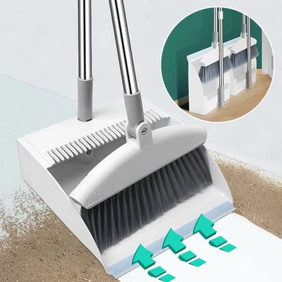 Longhand Dustpan  with Broom Set -  White/Grey - Fine Living