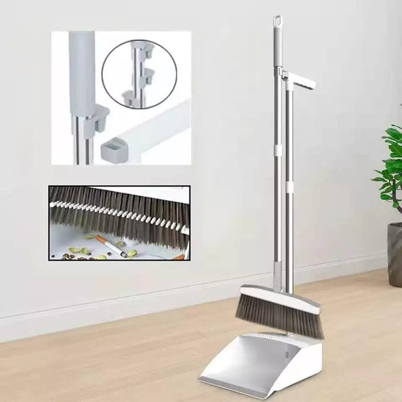 Longhand Dustpan  with Broom Set -  White/Grey - Fine Living