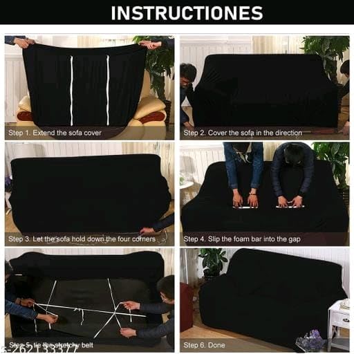 Fine Living Jacquard 3 Seater Couch Cover - Black