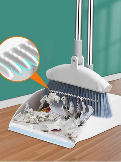 Longhand Dustpan  with Broom Set -  White/Grey - Fine Living