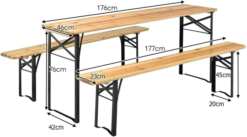 Foldable Table and benches 3pcs Set - Fine Living