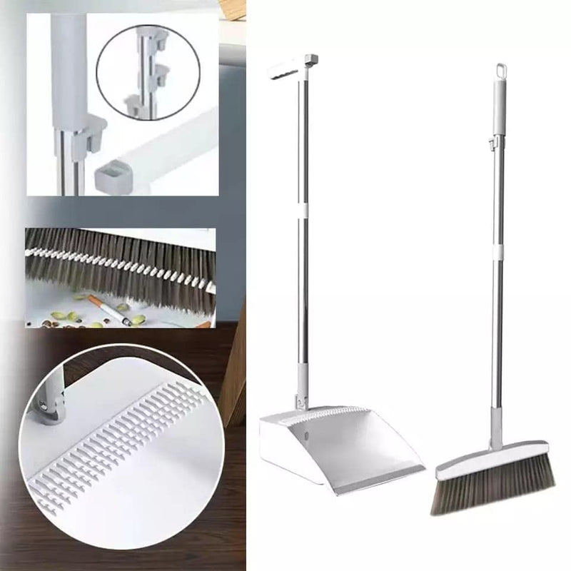 Longhand Dustpan  with Broom Set -  White/Grey - Fine Living