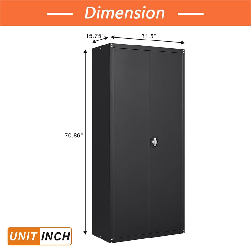 Metal 2 door cupboard -1.8m - Black - Fine Living