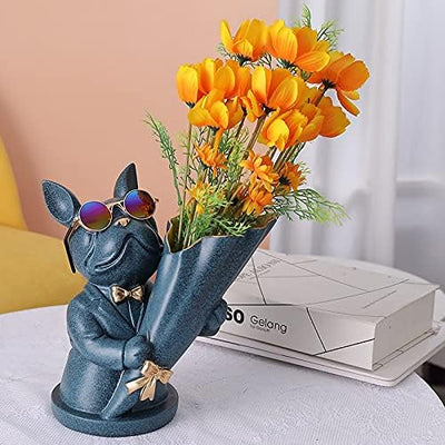Bulldog Vase-Blue