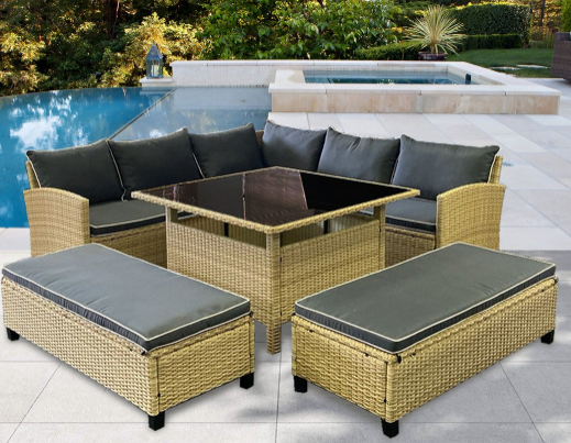 Barbados Corner Lounge Set Brown with Biege Cushions