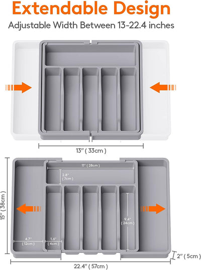 Extendable Cutlery Drawer Tray - Grey - Fine Living