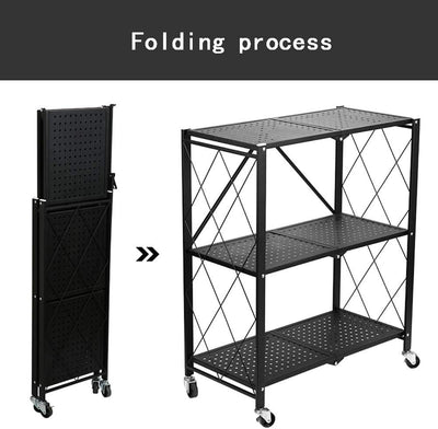 Fine Living Foldable Storage Rack-Black Metal 3 Layers