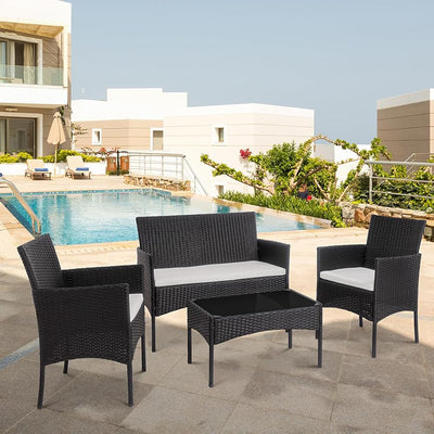 Jakarta 4pcs Patio Set - Black with L.Grey Cushions