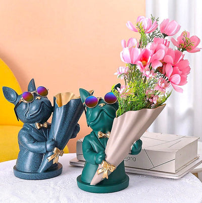 Bulldog Vase-Blue