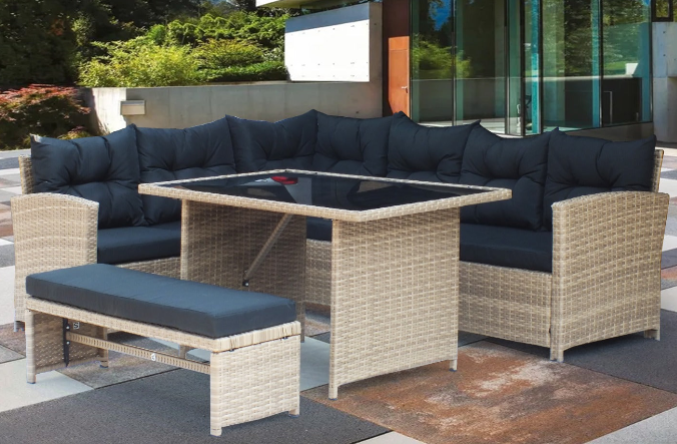 Bahamas Corner Lounge Patio Set - Brown with biege Cushions