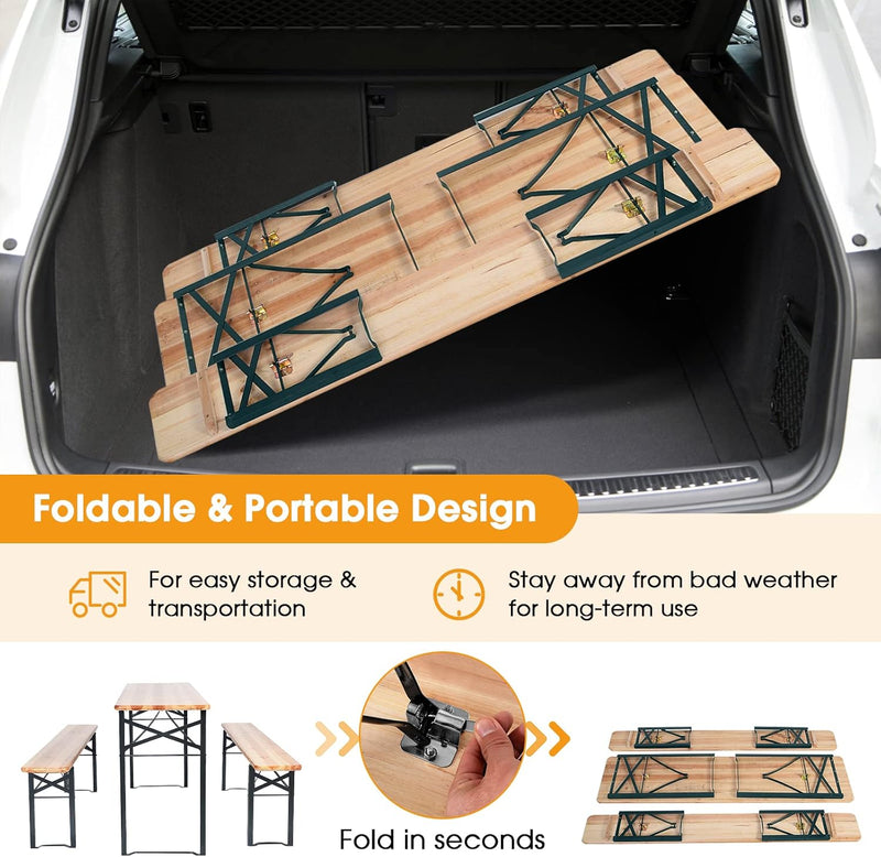 Foldable Table and benches 3pcs Set - Fine Living