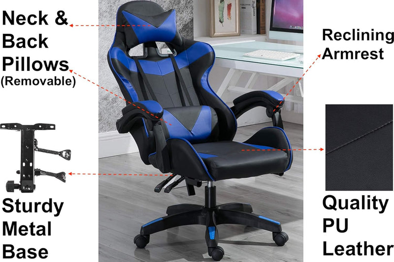 LED Lights Gaming Chair - Blue/Black