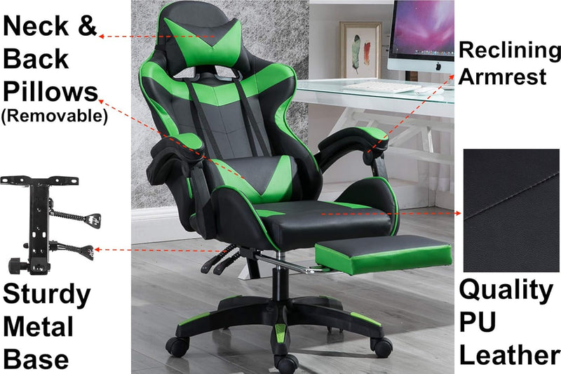 LED Lights Gaming Chair - Green/Black