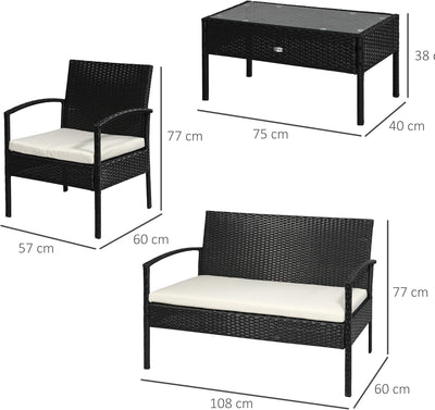 Miami 4pcs Set - Black Patio with Beige Cushions