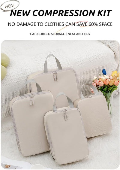 8pcs Lightweight Travel Organiser Set - Beige