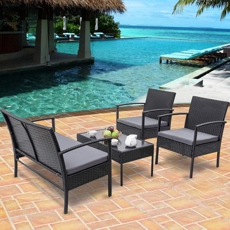 Miami 4pcs Patio Set - Black with L. Grey Cushions