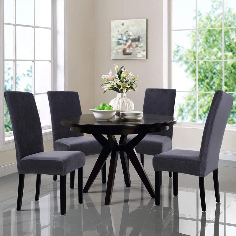 Velvet Dining Chair Cover - Light Grey