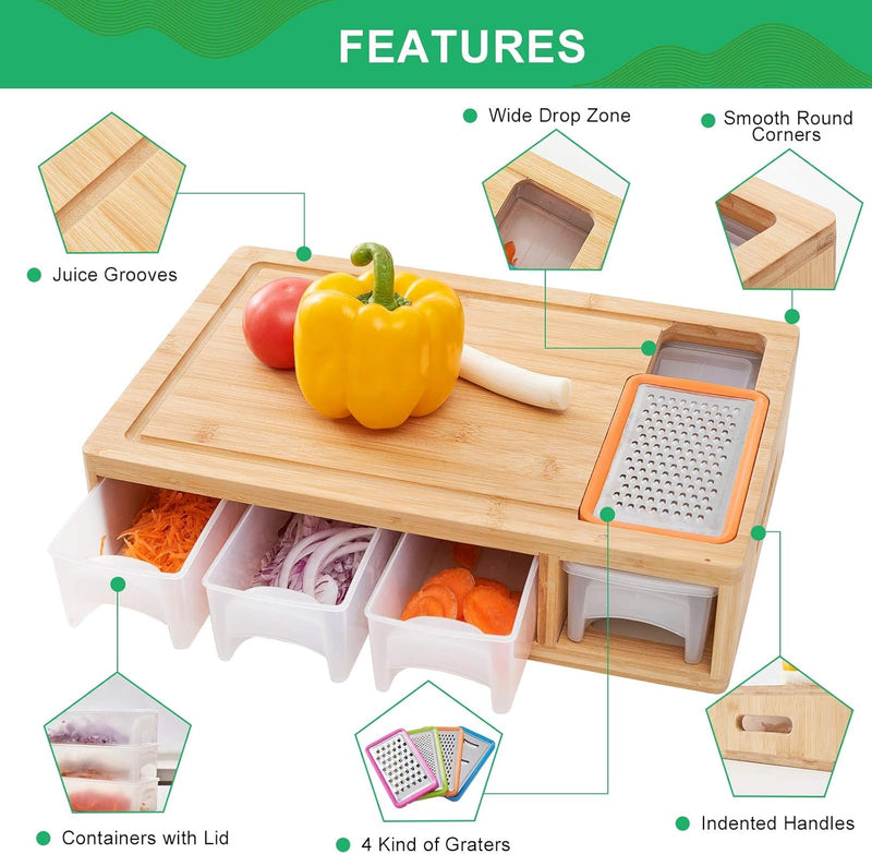 Three Drawers Bamboo Chopping Board - Fine Living