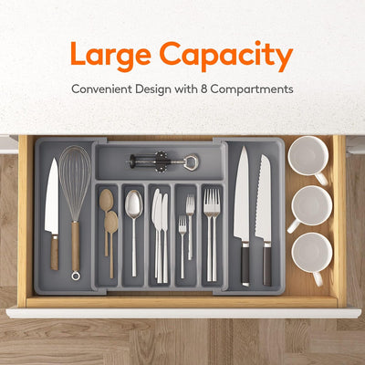 Extendable Cutlery Drawer Tray - Grey - Fine Living
