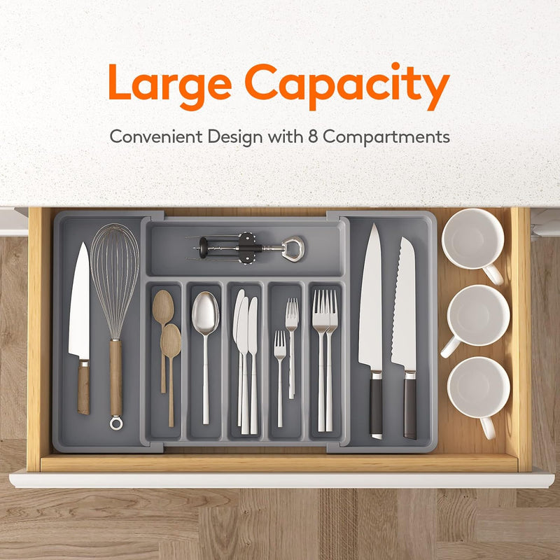 Extendable Cutlery Drawer Tray - Grey - Fine Living