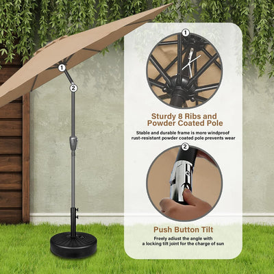 Solar Powered Tilt Outdoor Umbrella - with base