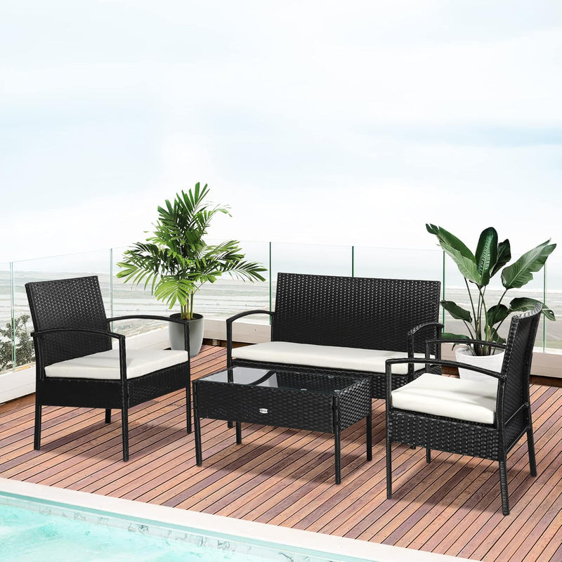 Miami 4pcs Set - Black Patio with Beige Cushions