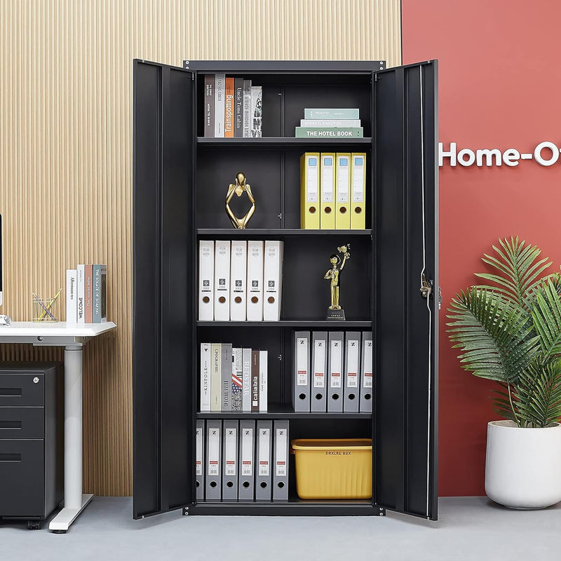 Metal 2 door cupboard -1.8m - Black - Fine Living