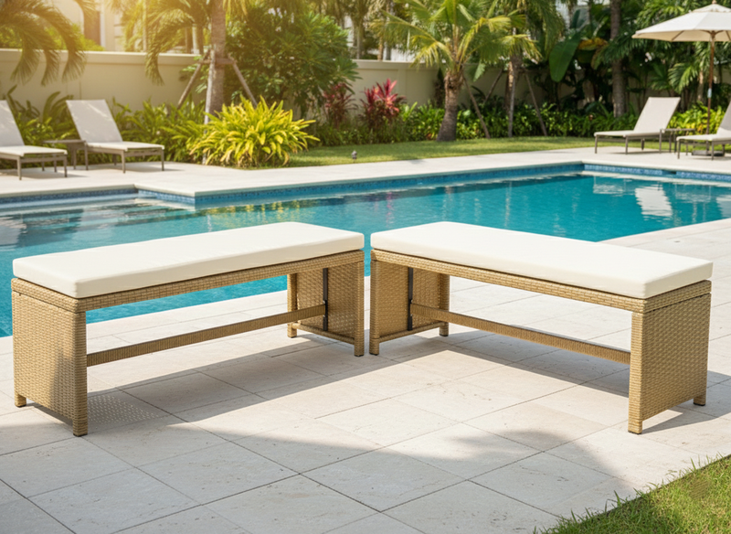 Bahamas Corner Lounge Patio Set - Brown with biege Cushions