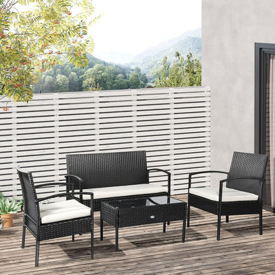 Miami 4pcs Set - Black Patio with Beige Cushions