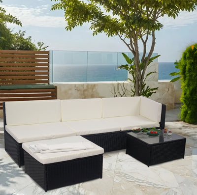 Livorno Corner Patio Set - Black with Beige Cushions